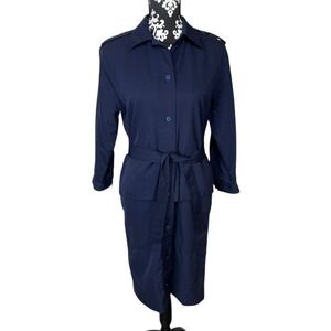 Vtg Guy Larouche Trenchcoat Women M Navy Blue Belted Clean Girl Classic France